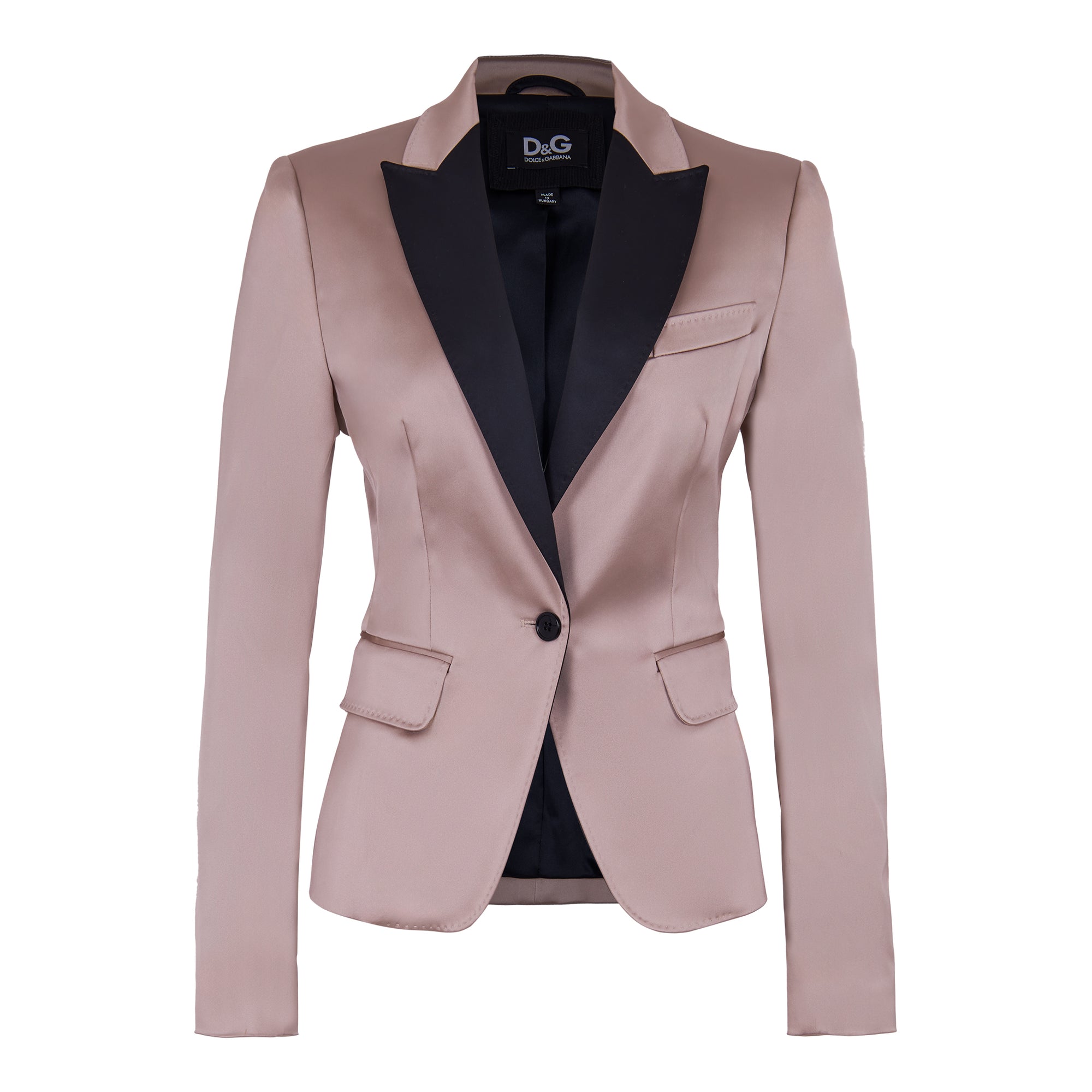 Dolce and Gabbana Pale Pink Contrast Notched Collar Detail Satin Blazer