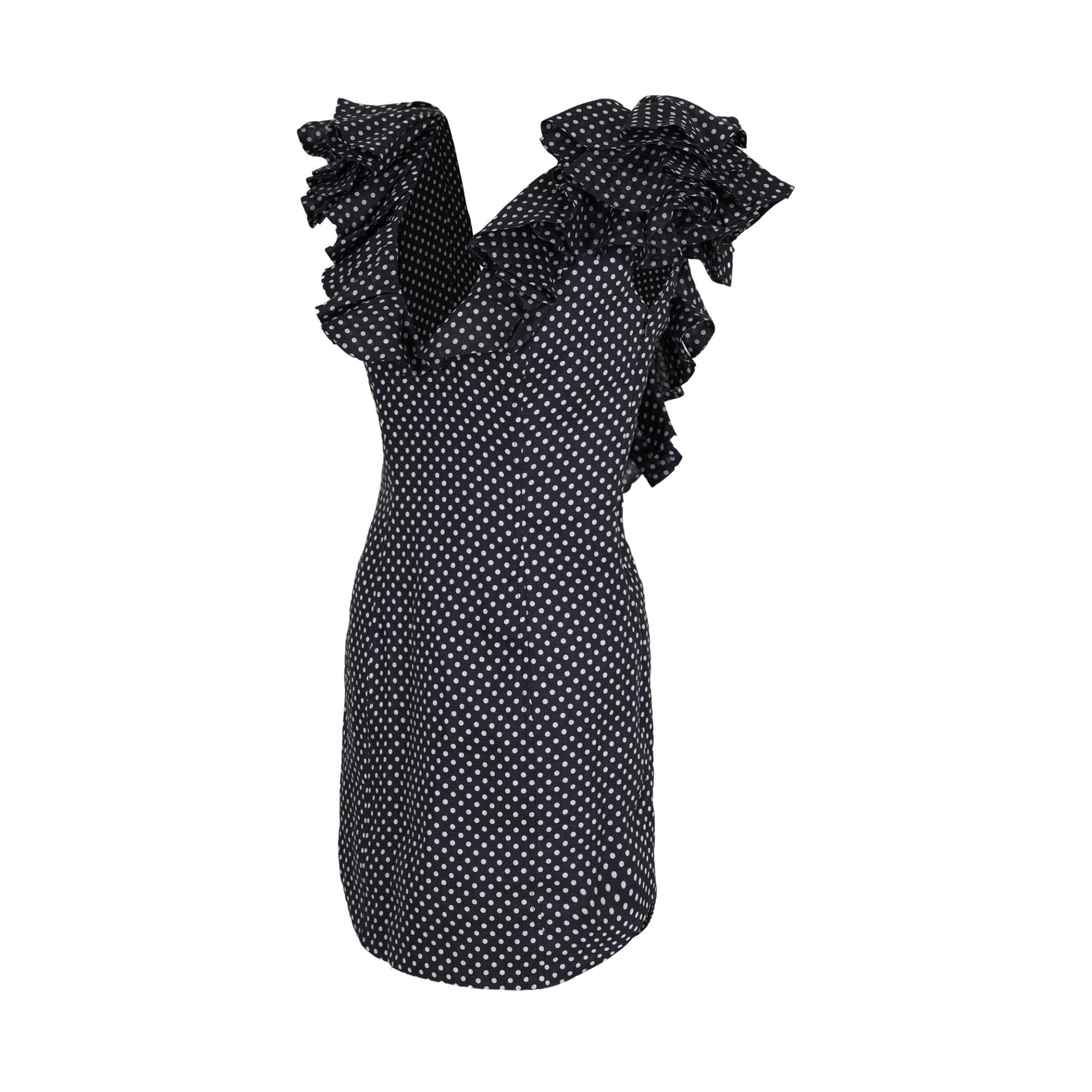 Black dress with dots and ruffles on sleeves