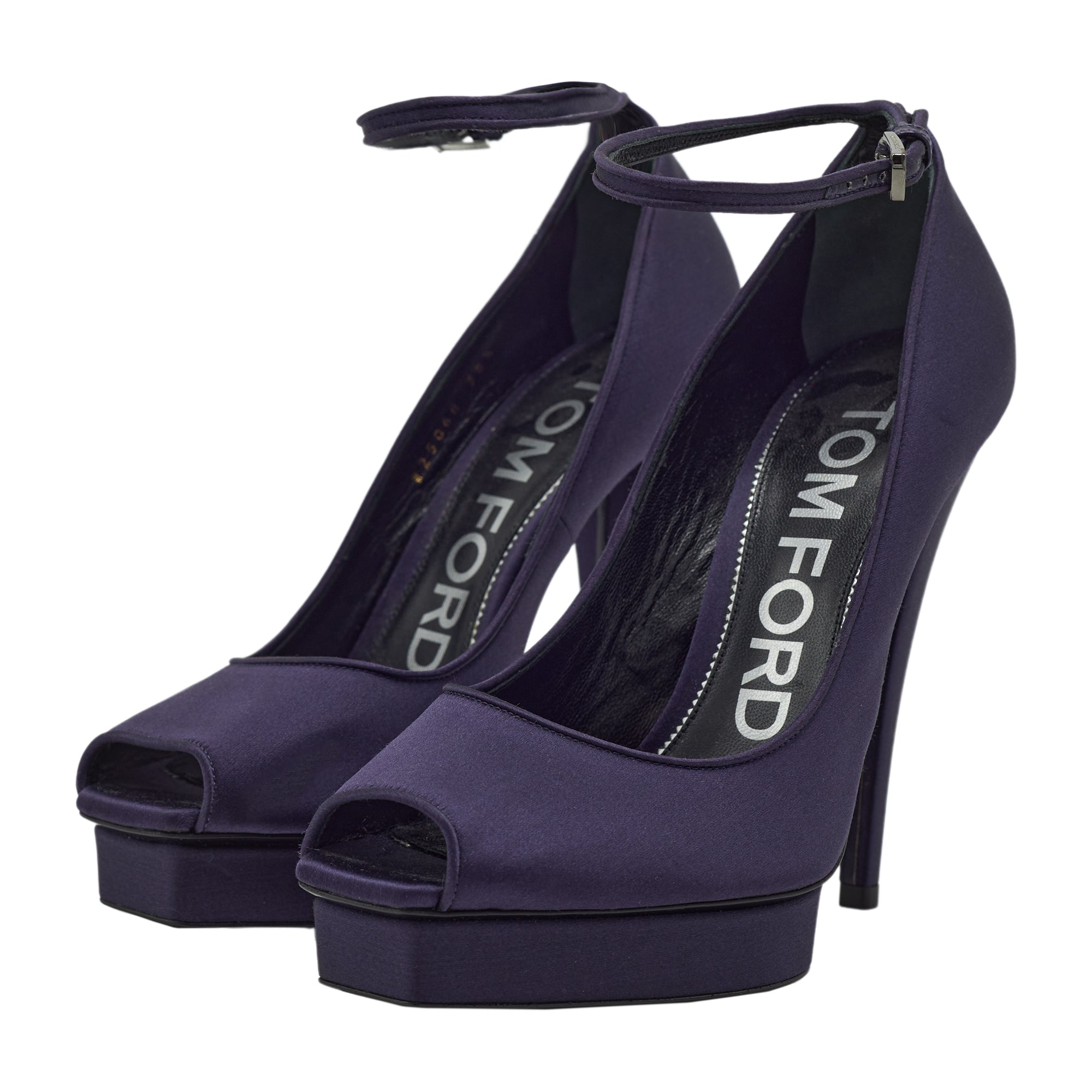 Tom Ford Black Satin Platform Peep Toe Heel - Main Image