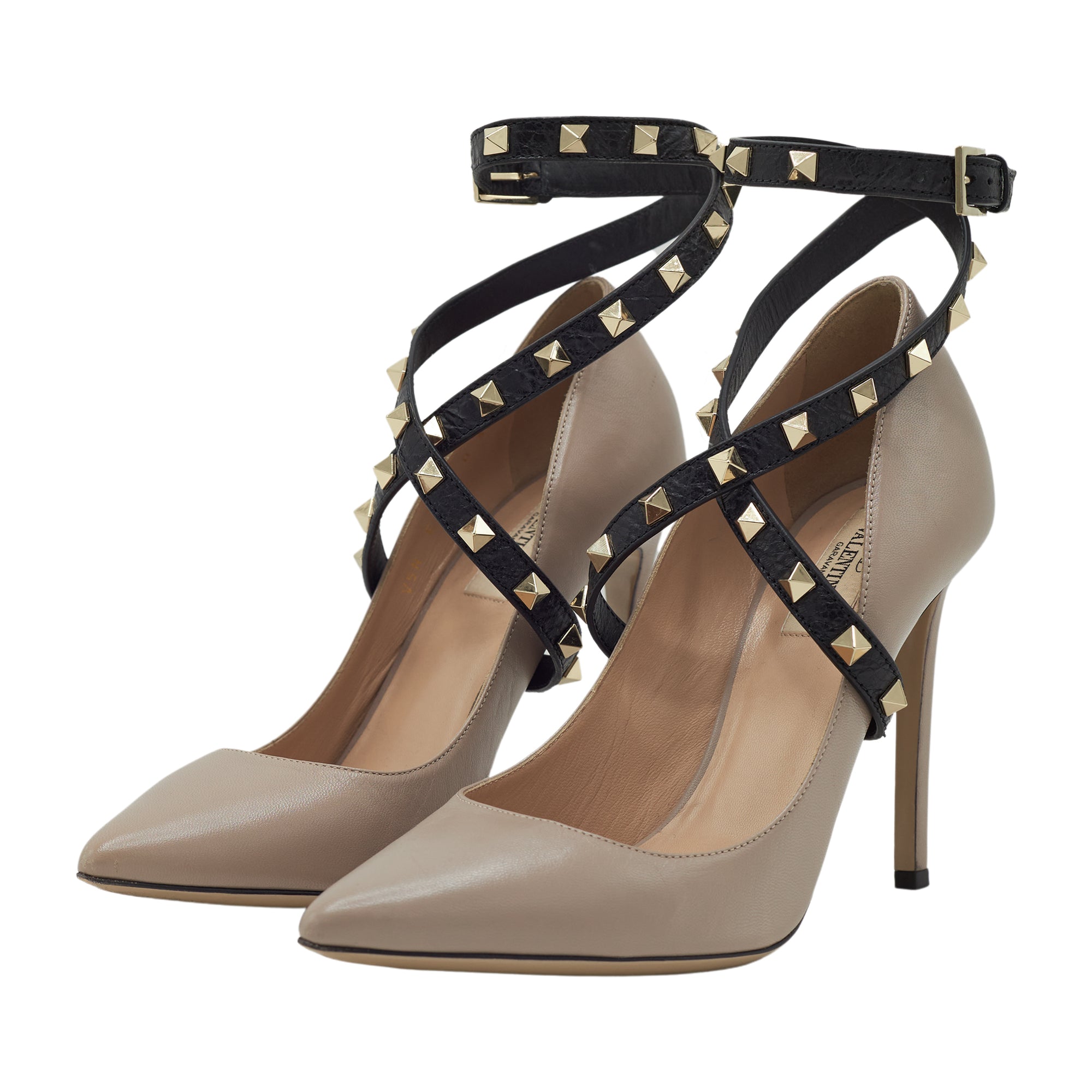 Valentino Smooth Leather Rockstud Ankle Wrap Pumps