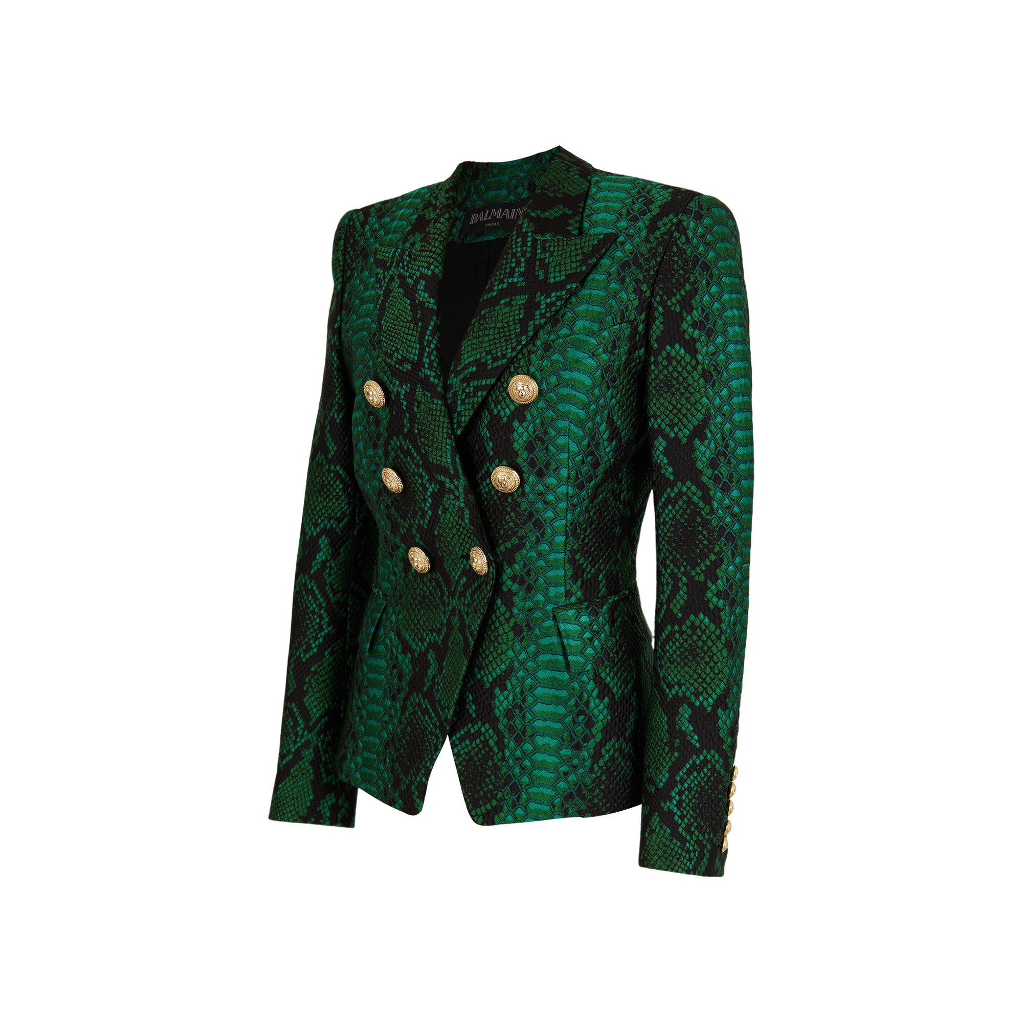 Balmain Snake-effect Textured Blazer In Emerald/black