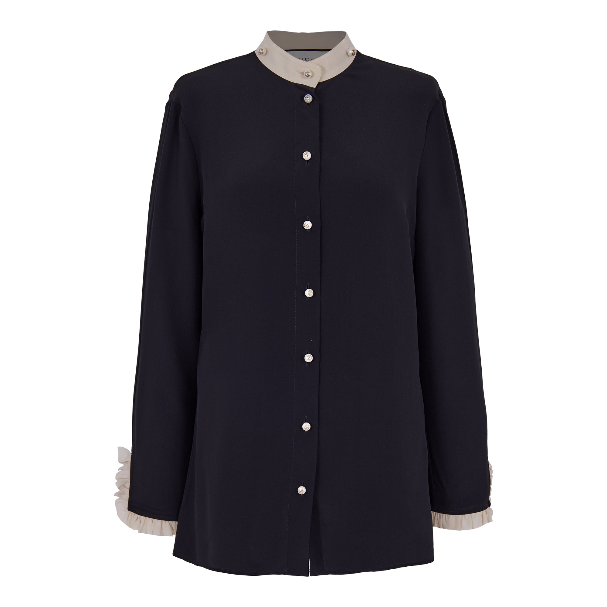 Gucci Black Silk Shirt with pearl buttons