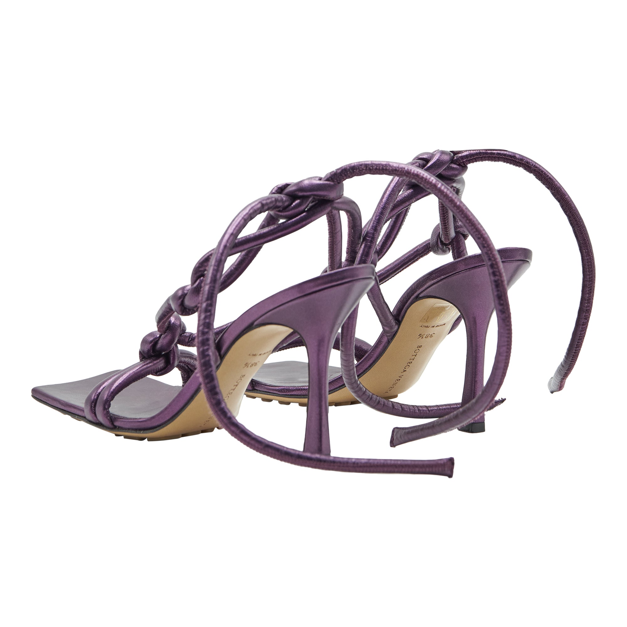 Bottega Veneta Metallic Purple Leather Knot Sandals