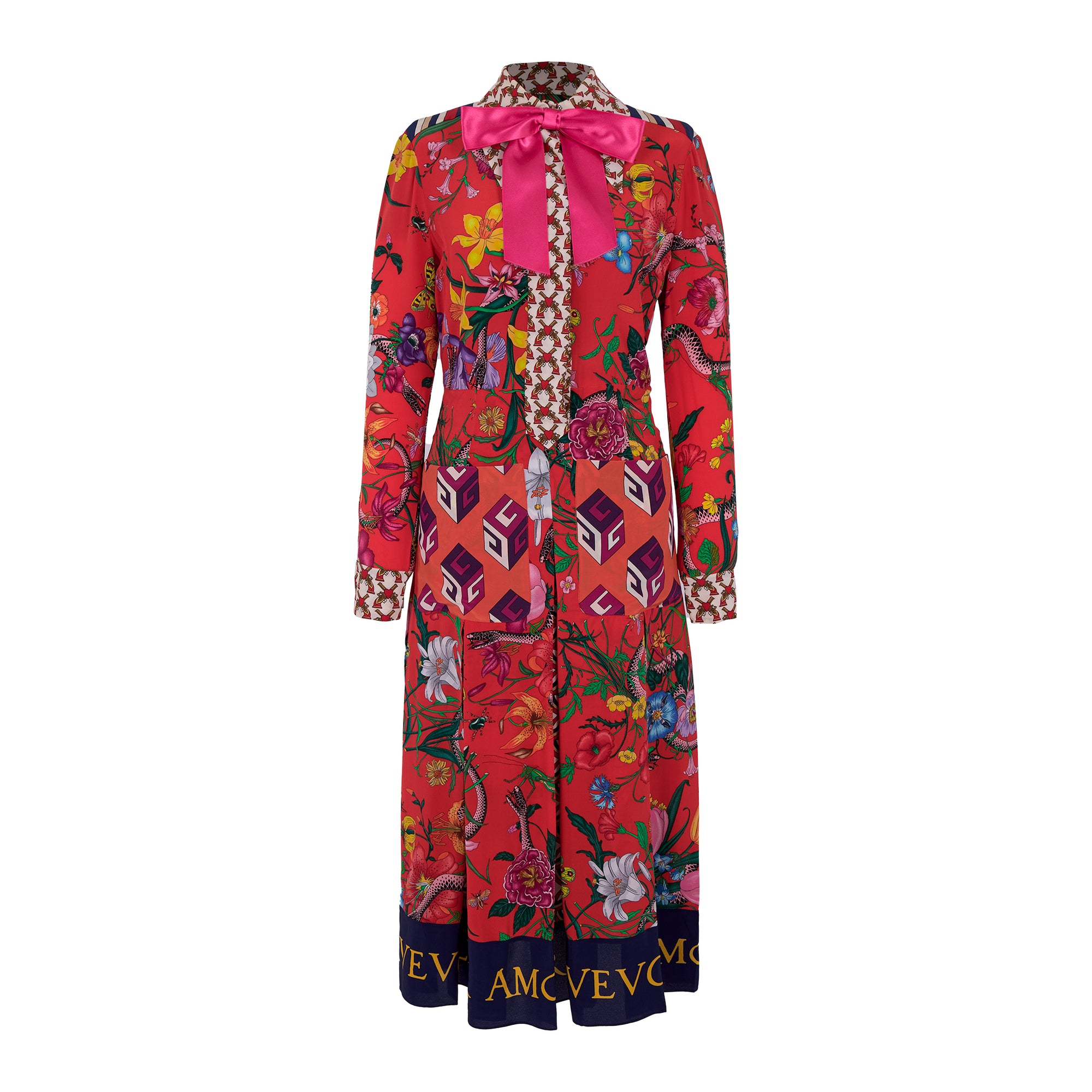 Gucci Floral Patchwork-Print Silk Crepe De Chine Dress