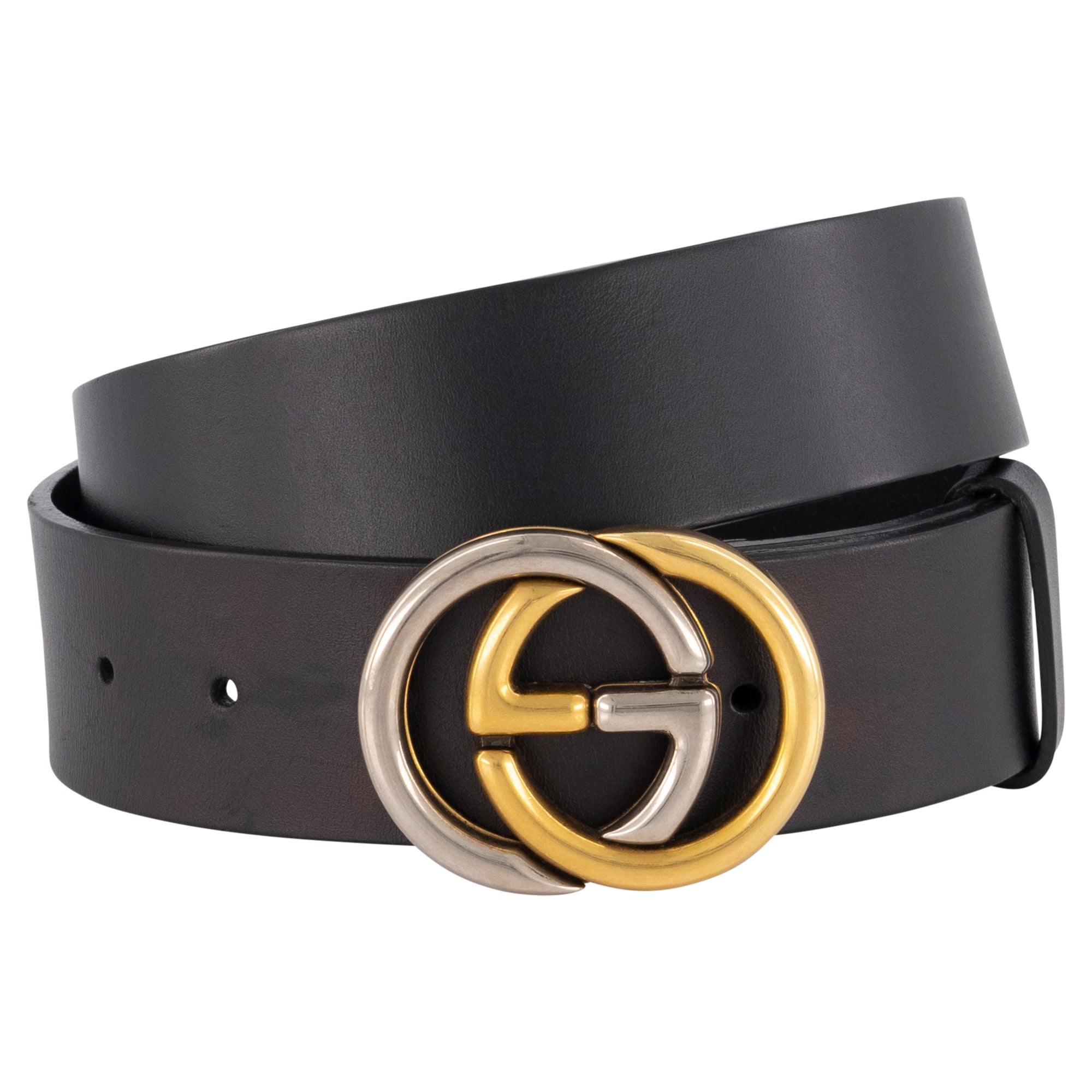 Gucci Interlocking GG Logo Black Leather Belt