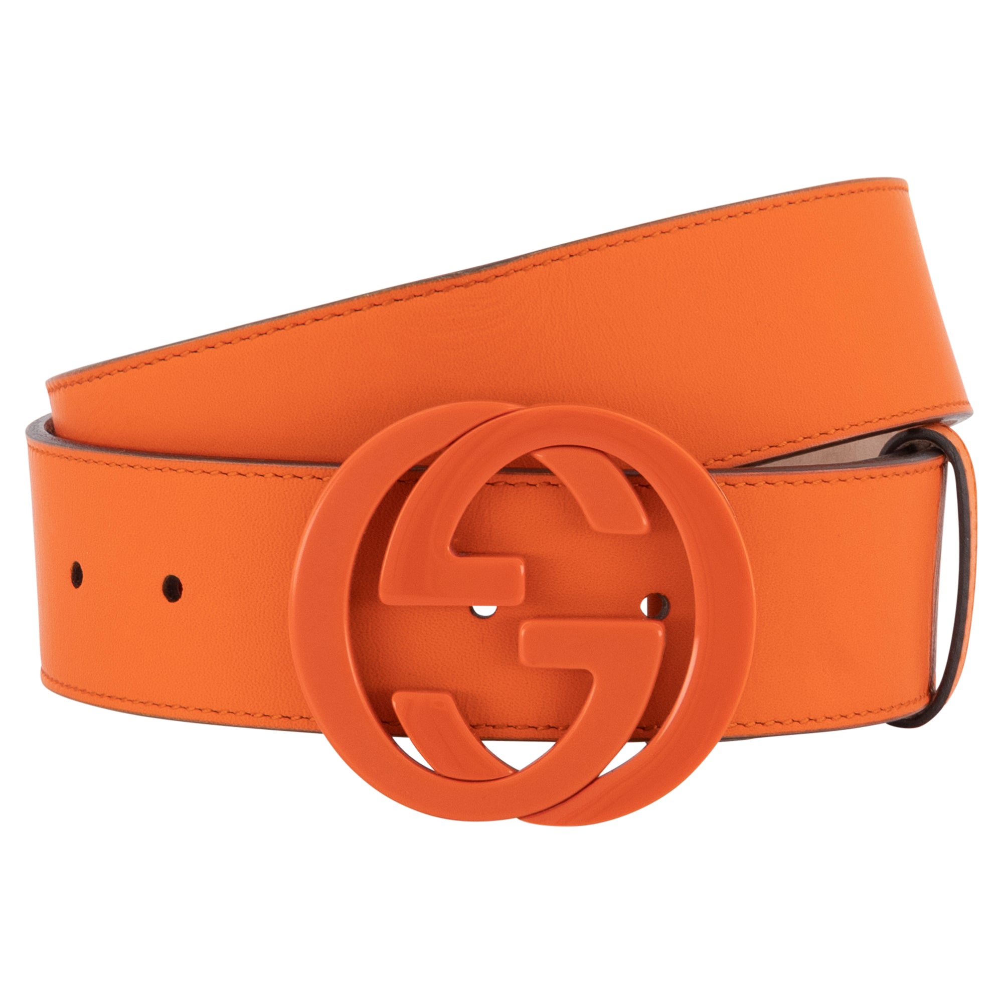 Gucci Interlocking GG Logo Orange Leather Belt