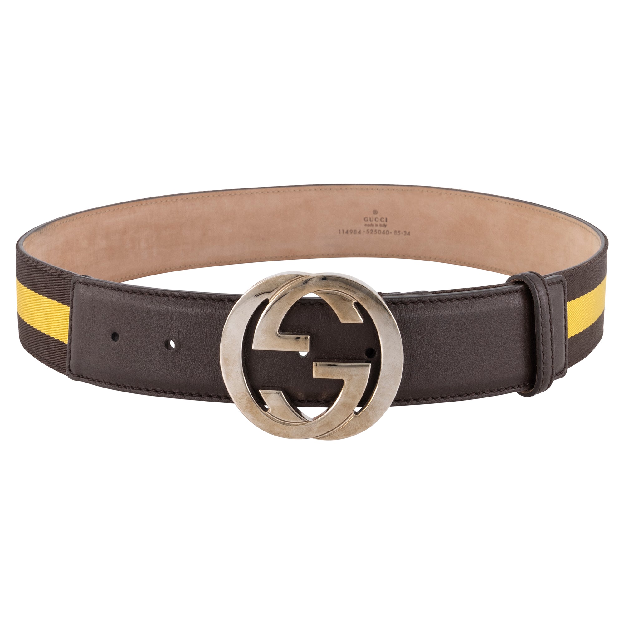 Gucci Brown/Yellow Canvas and Leather Interlocking G Buckle Belt