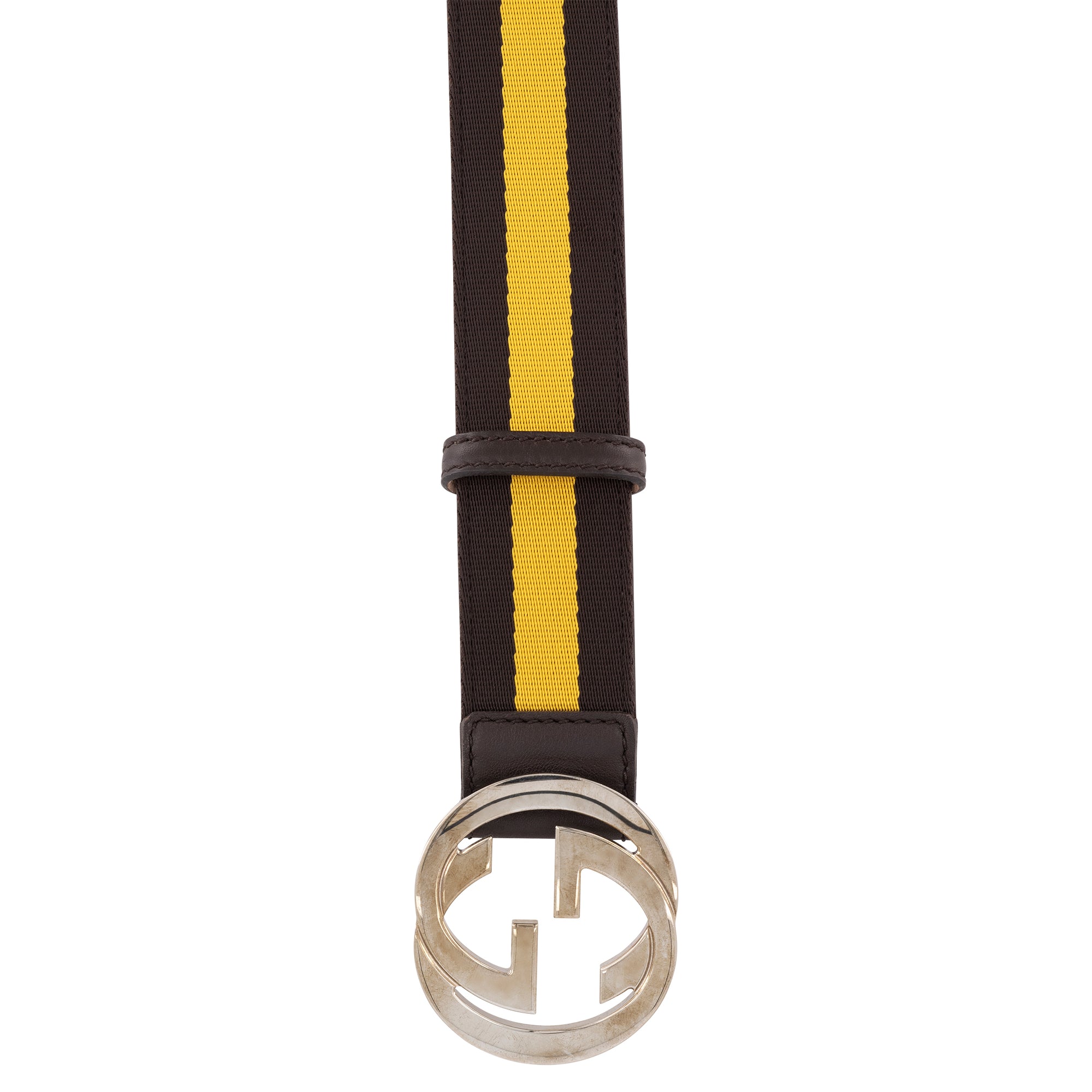 Gucci Brown/Yellow Canvas and Leather Interlocking G Buckle Belt
