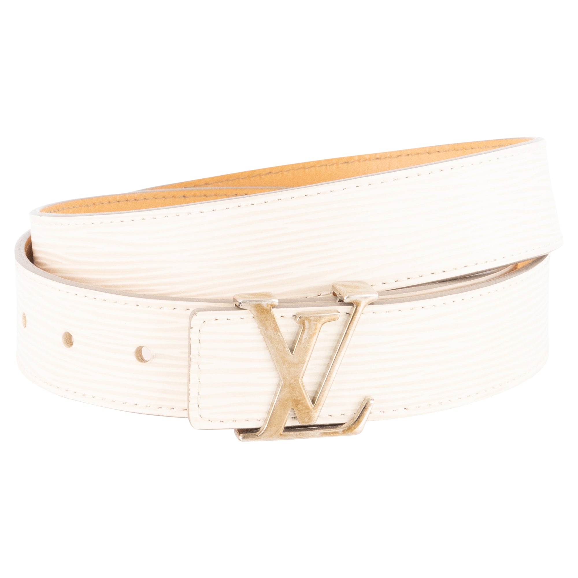 Louis Vuitton Leather Belt Initials Epi White