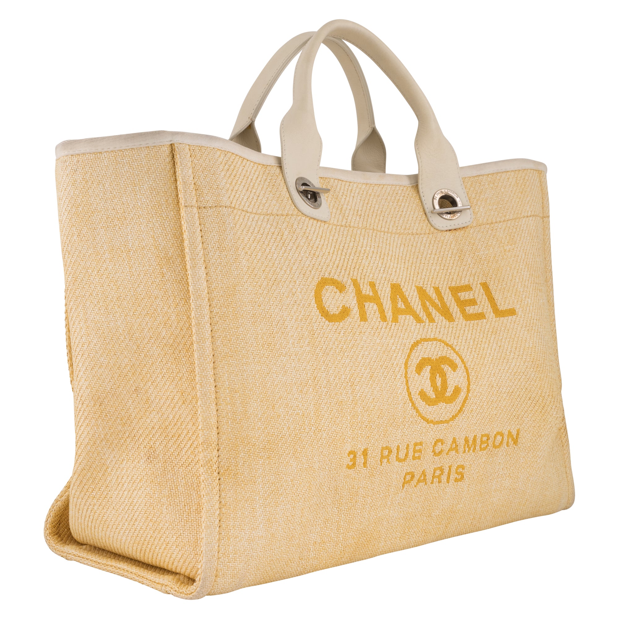 Chanel Deauville Logo Shopping Tote Printed Raffia Large worn by Brynn  Whitfield as seen in The Real Housewives of New York City (S14E08)