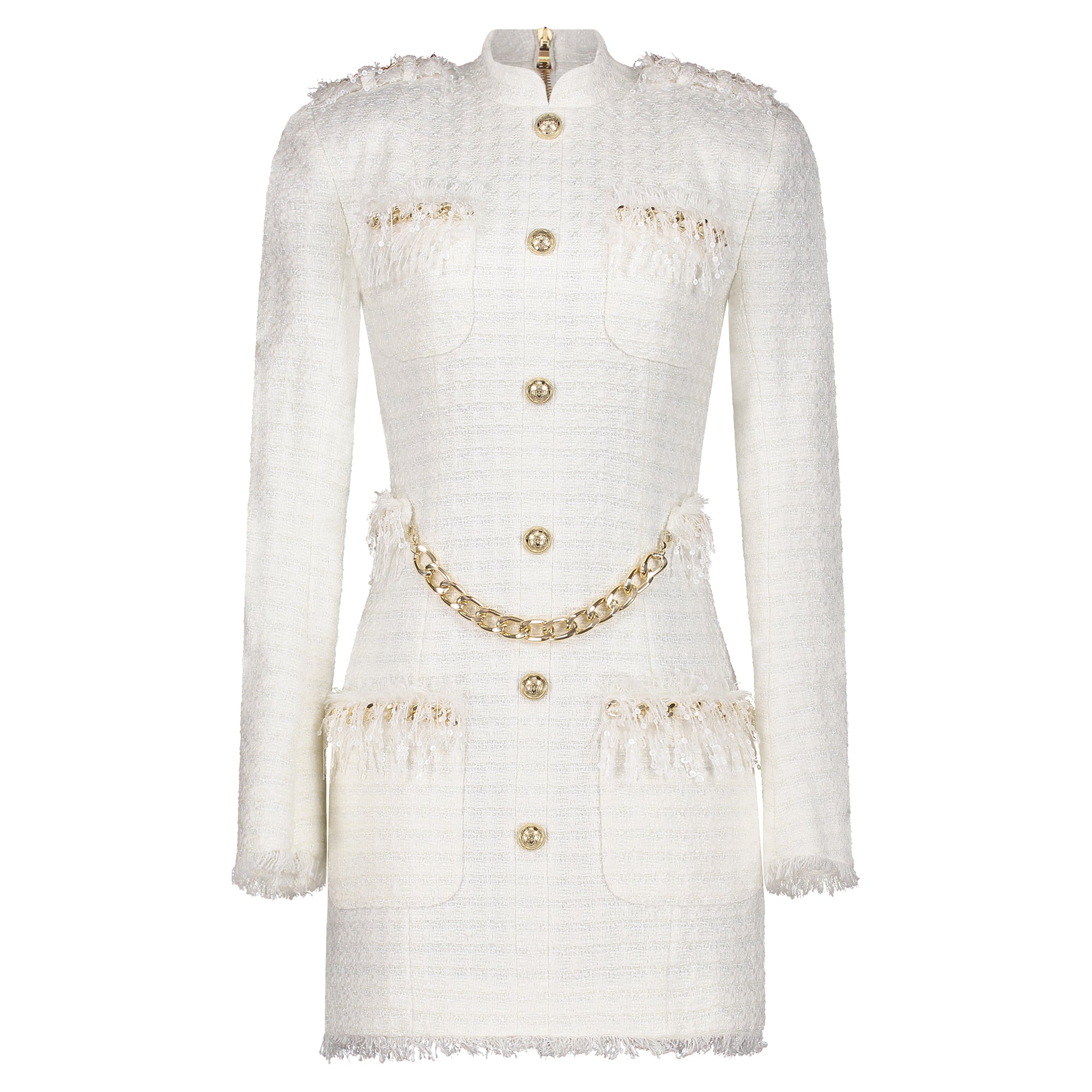 Balmain white tweed dress