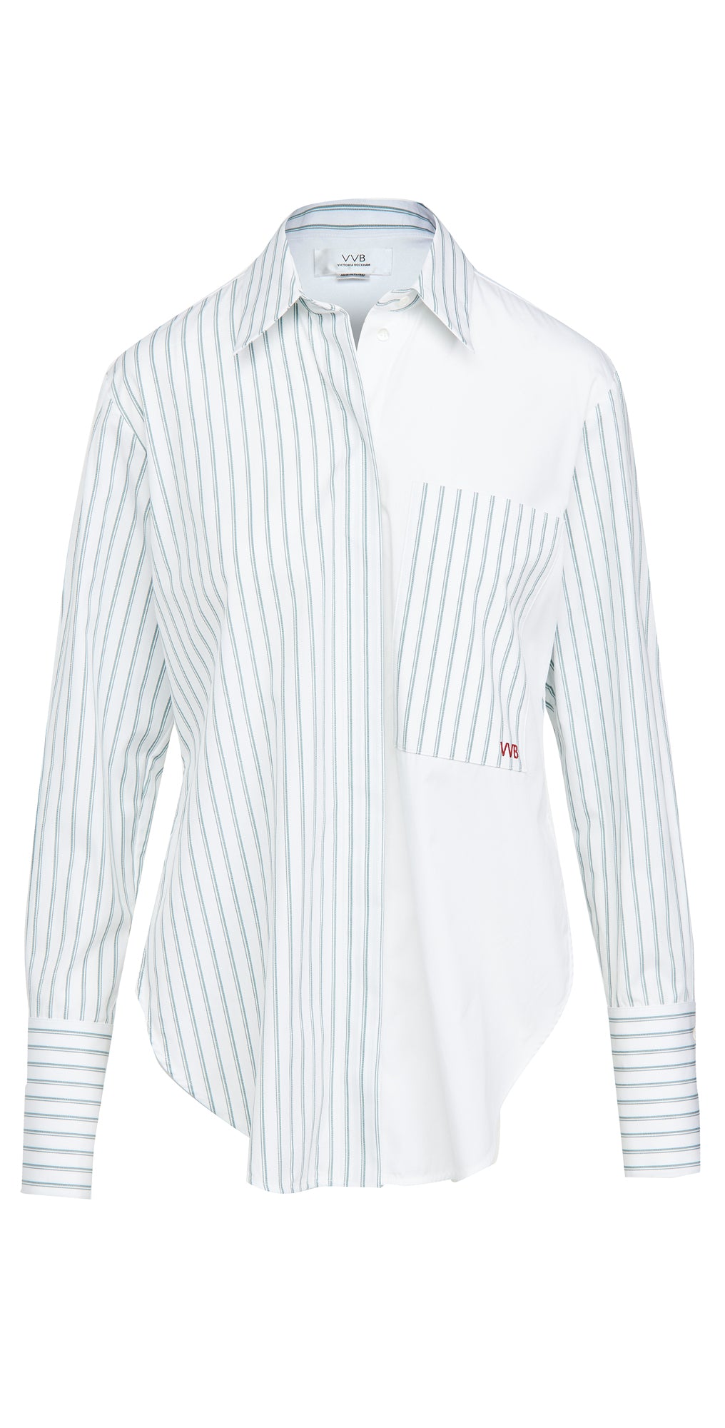 Victoria Beckham Melange Striped Patchwork Shirt In Sage Green White