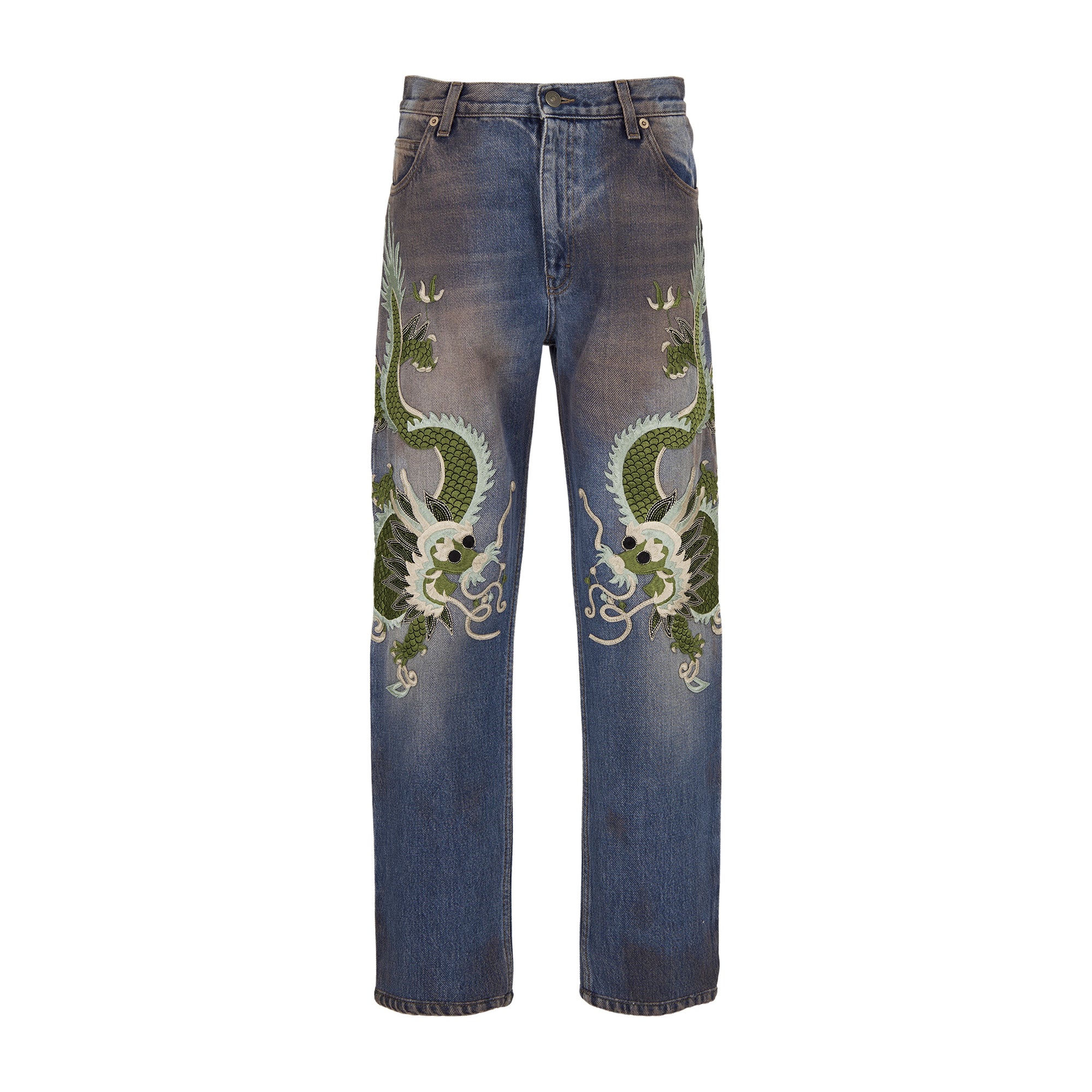 Gucci Dragon Embroidered Denim Jeans