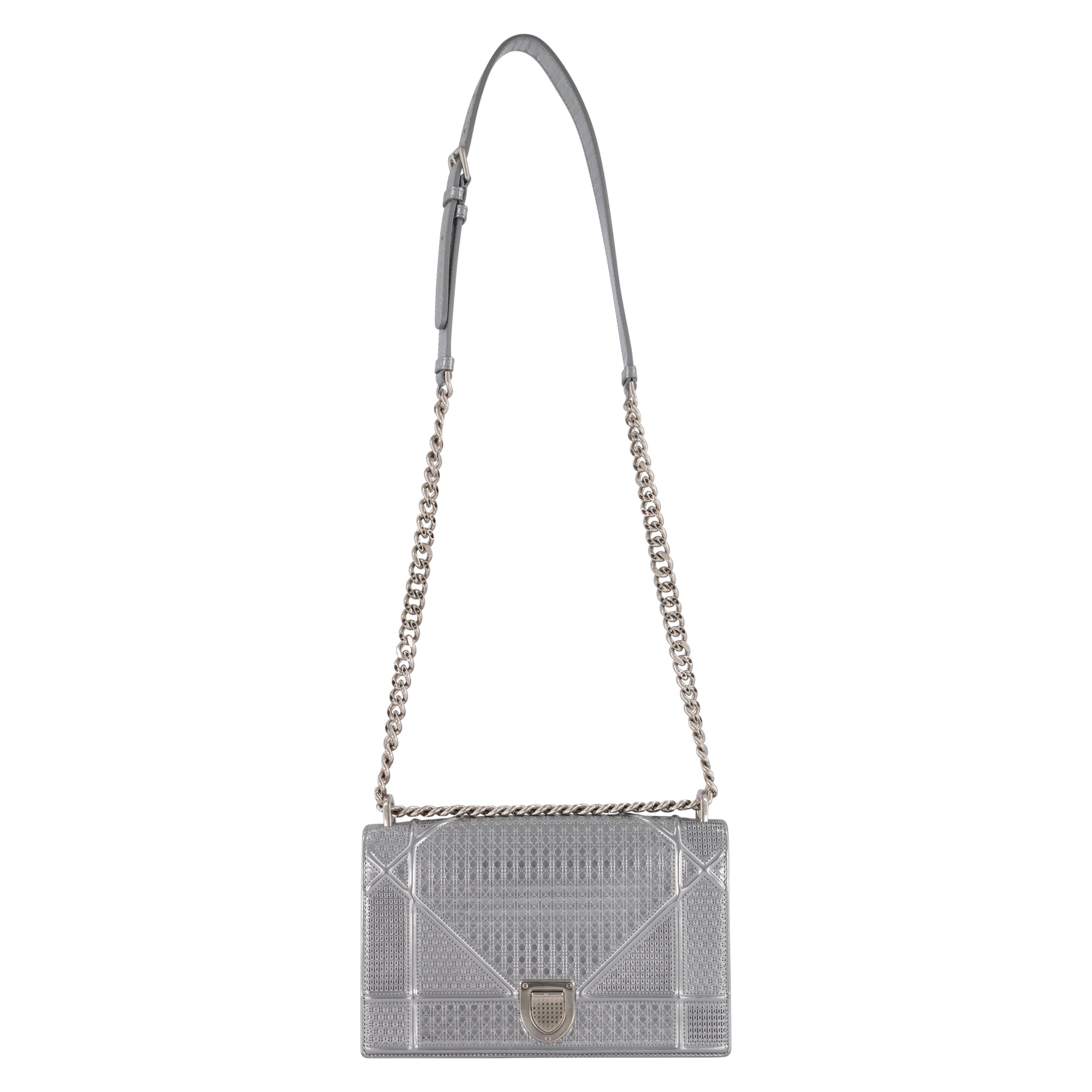 Christian Dior Silver Metallic Diorama Micro Cannage Bag