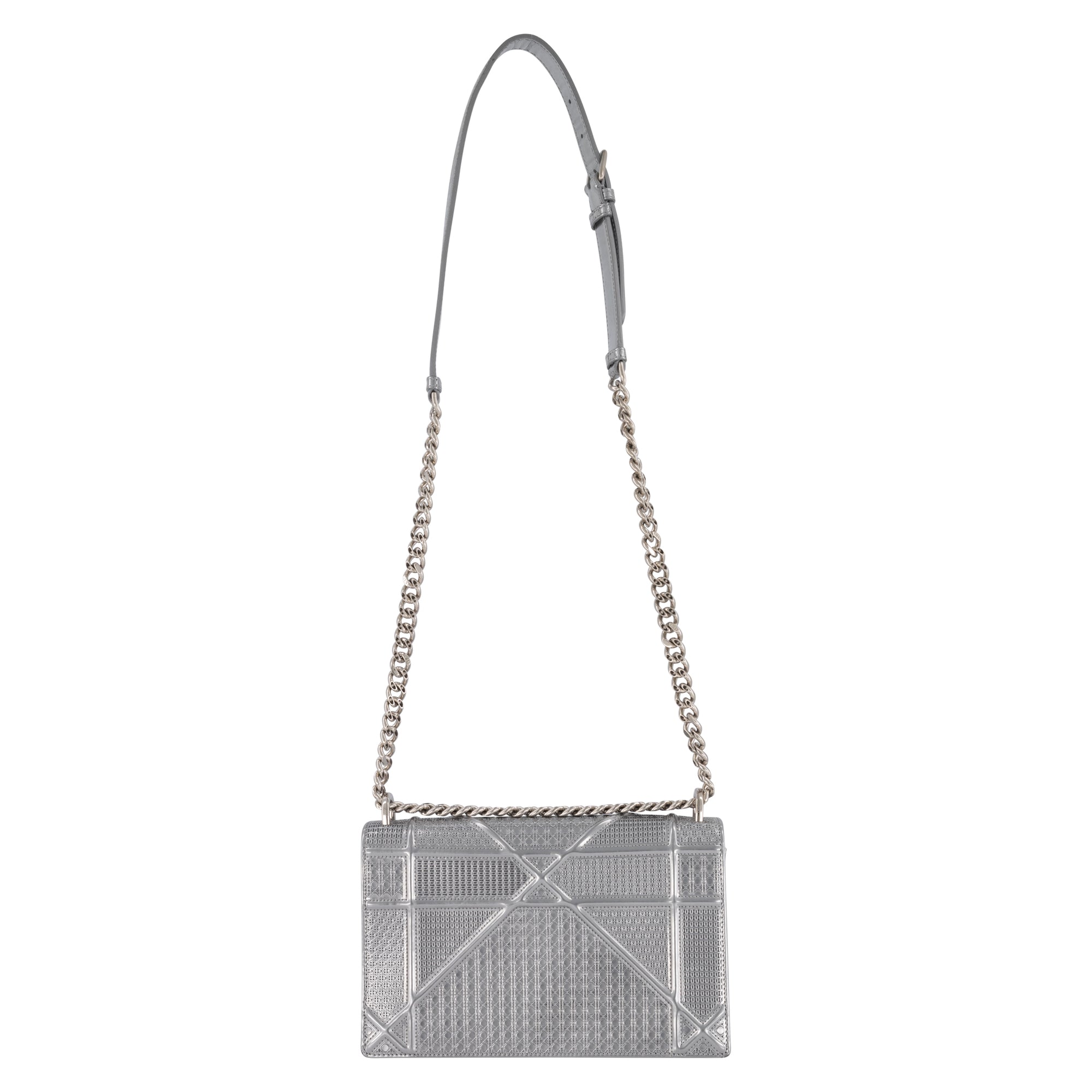 Dior Metallic Silver Micro Cannage Leather Mini Diorama Shoulder Bag