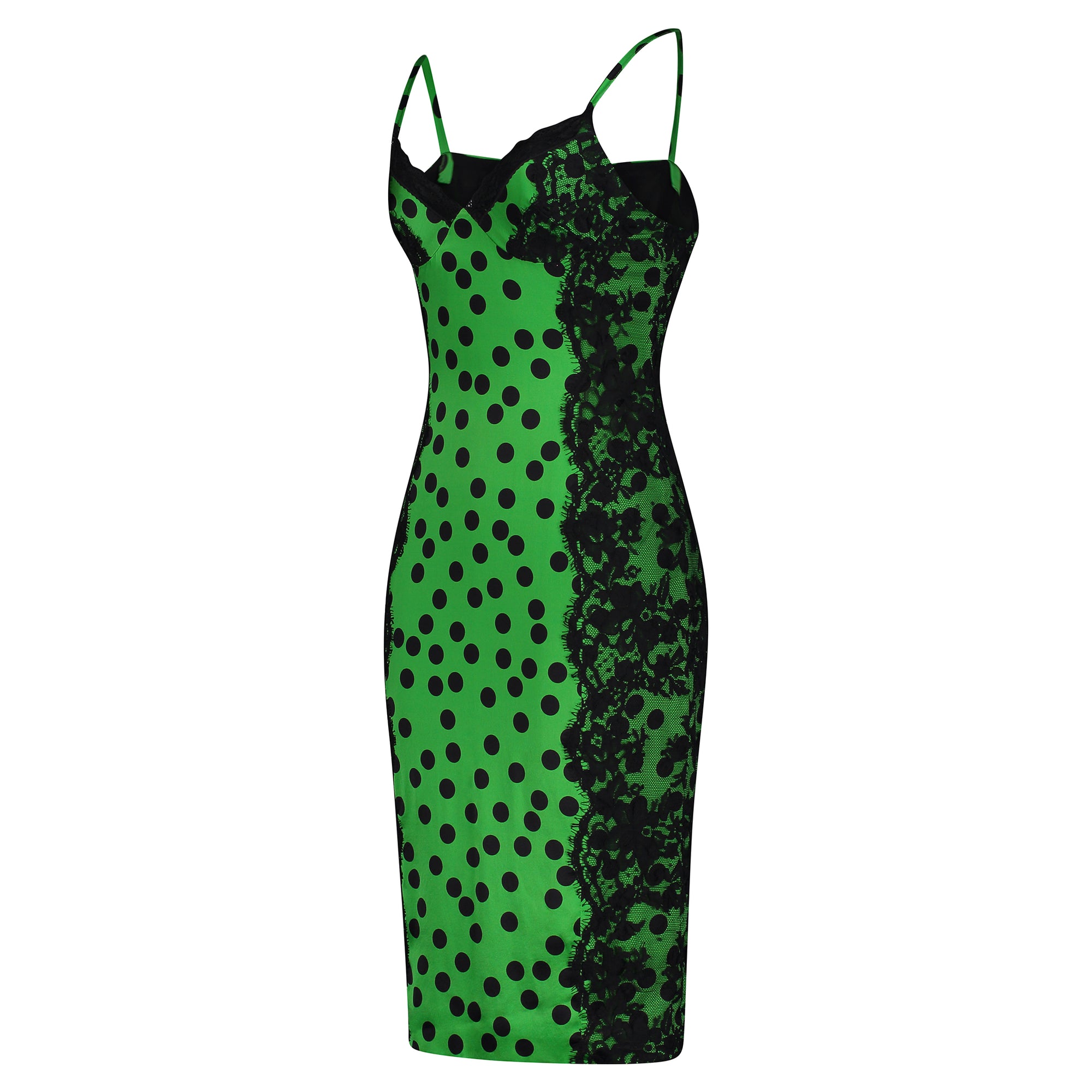 Dolce & Gabbana Festive Green Polka Dot Lace Trim Cocktail Dress