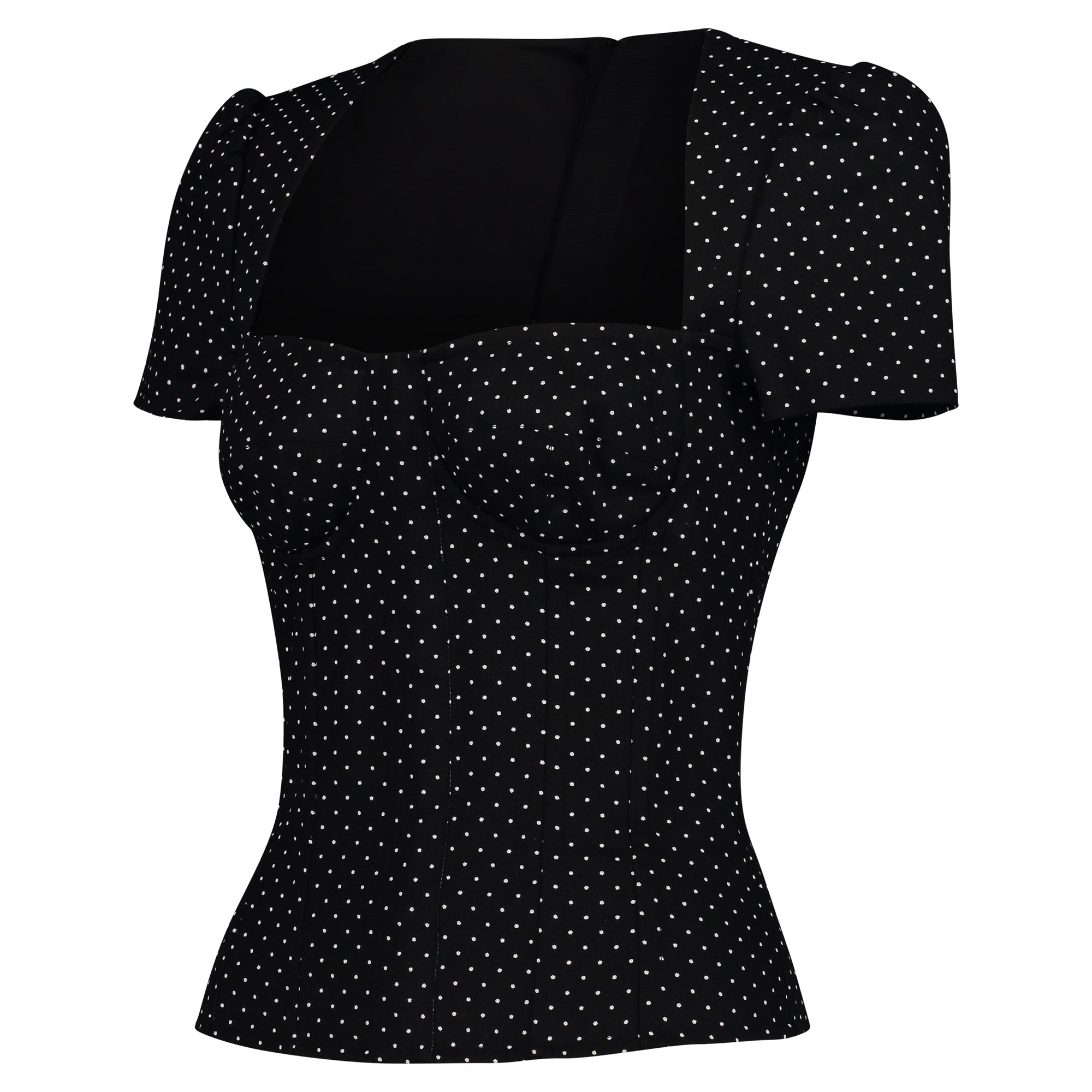 Dolce & Gabbana Micro-Dot Short-Sleeve Bustier Top Black/White