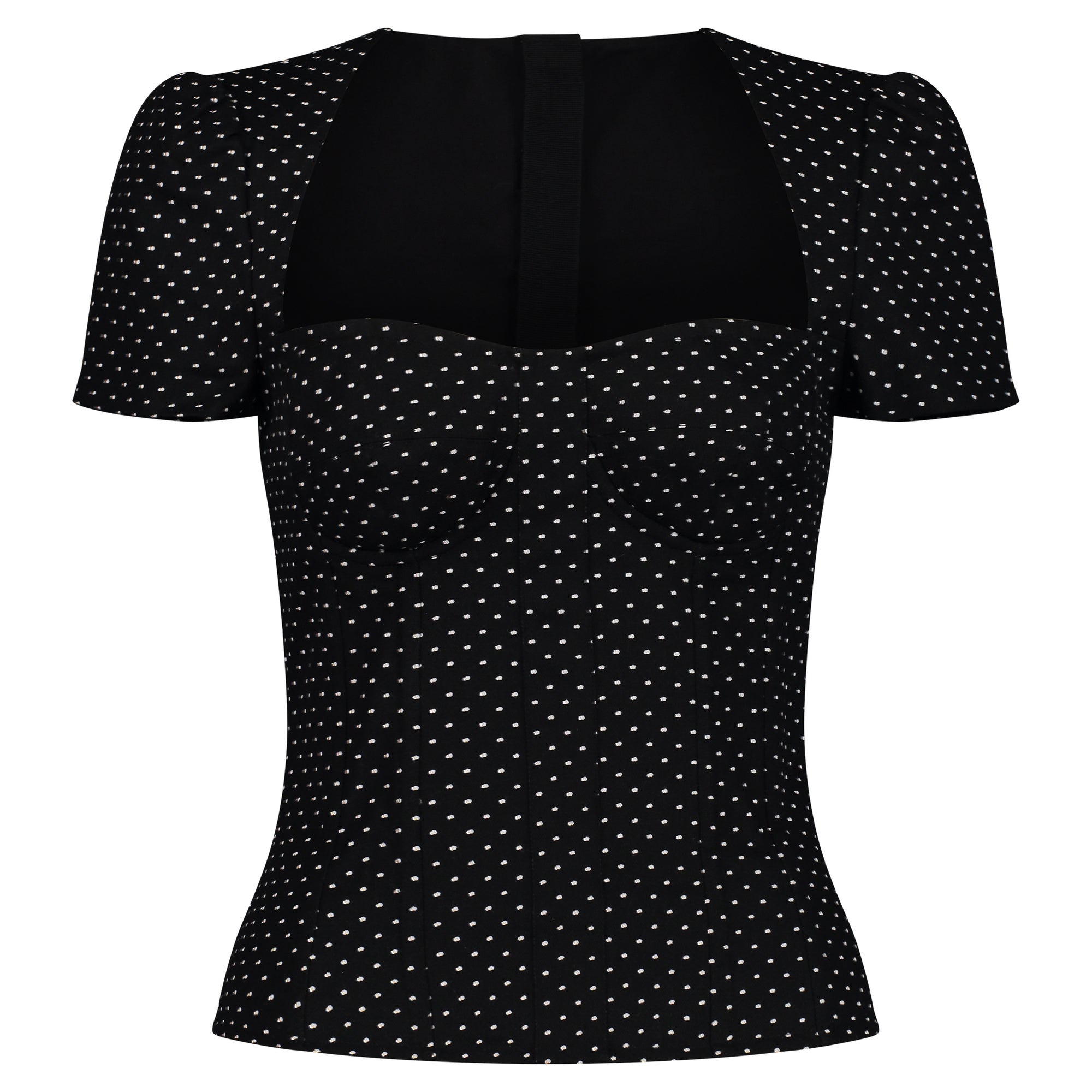 Dolce & Gabbana Micro-Dot Short-Sleeve Bustier Top Black/White