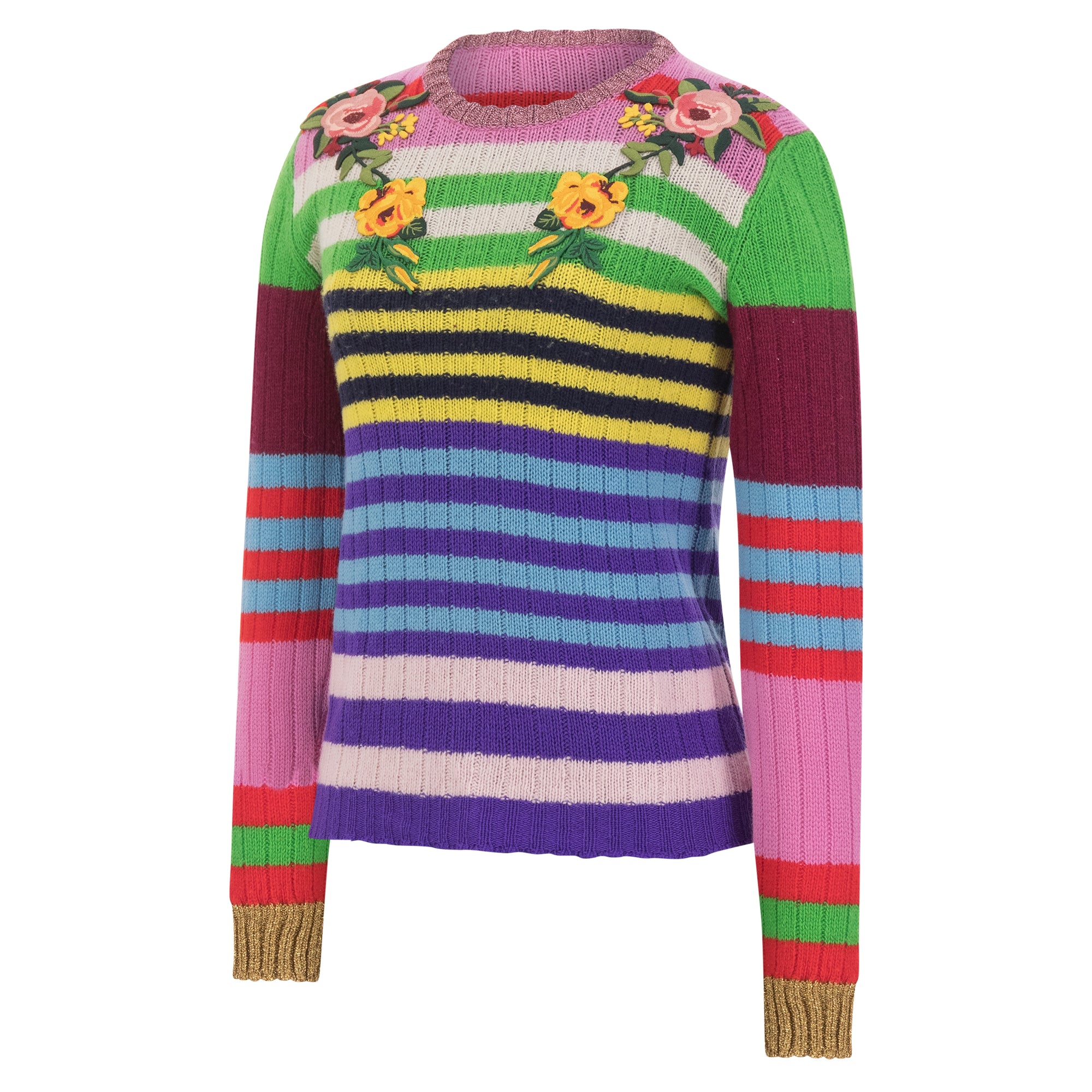 Gucci Appliqué Striped Wool And Cashmere-blend Sweater