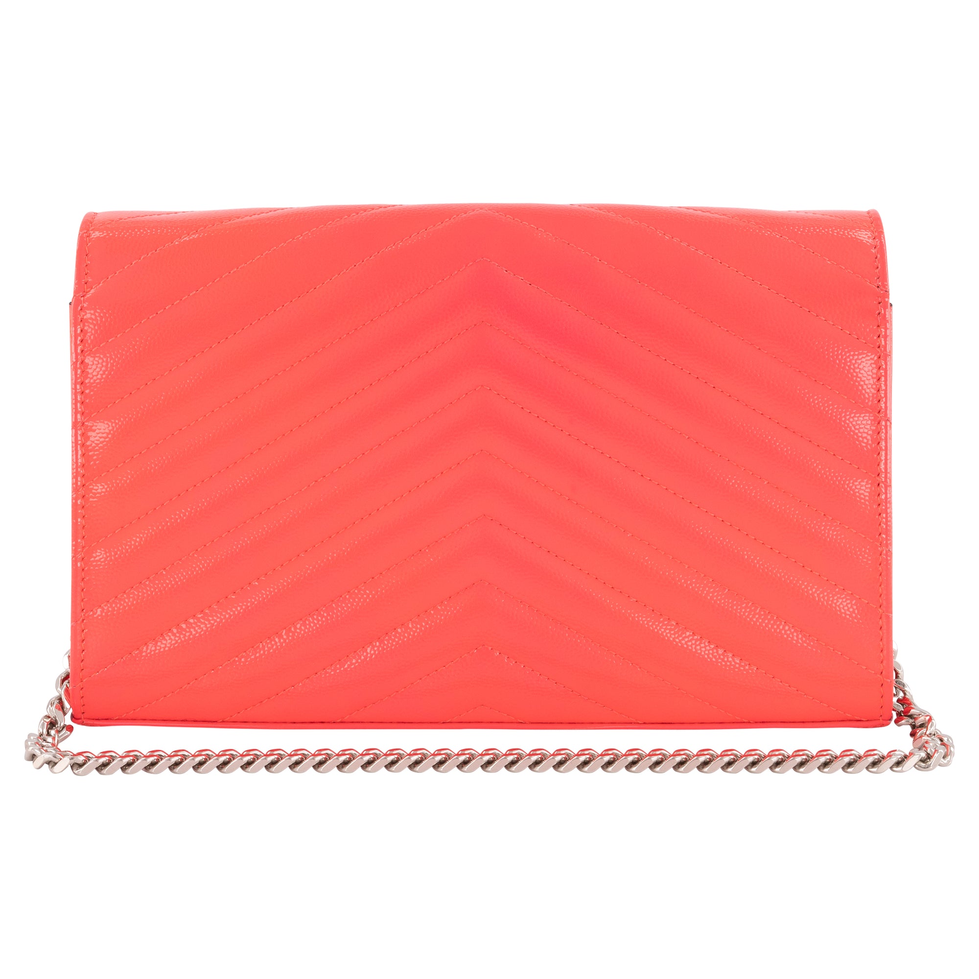 Saint Laurent Monogramme Wallet On A Chain Neon Pink Leather